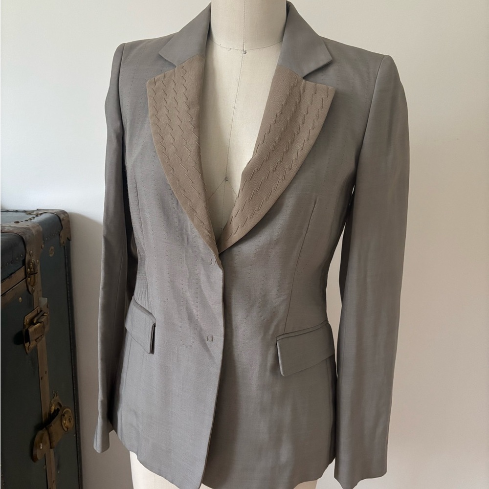 Alberta Ferretti Taupe Silk Blazer with Stitch Detail